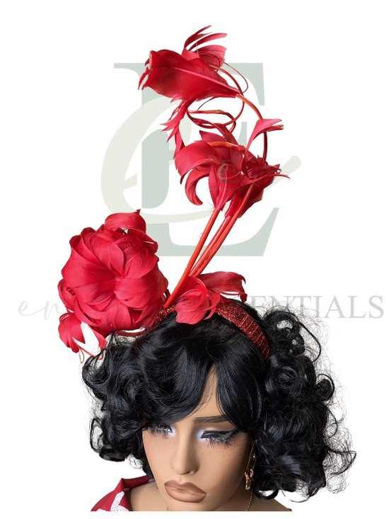 Red Peony Feathered Fascinator main image 7